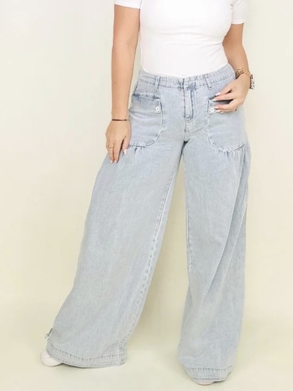 BiBi Washed Denim Wide Leg Pants with Tie Hem Size 2X New With Tags